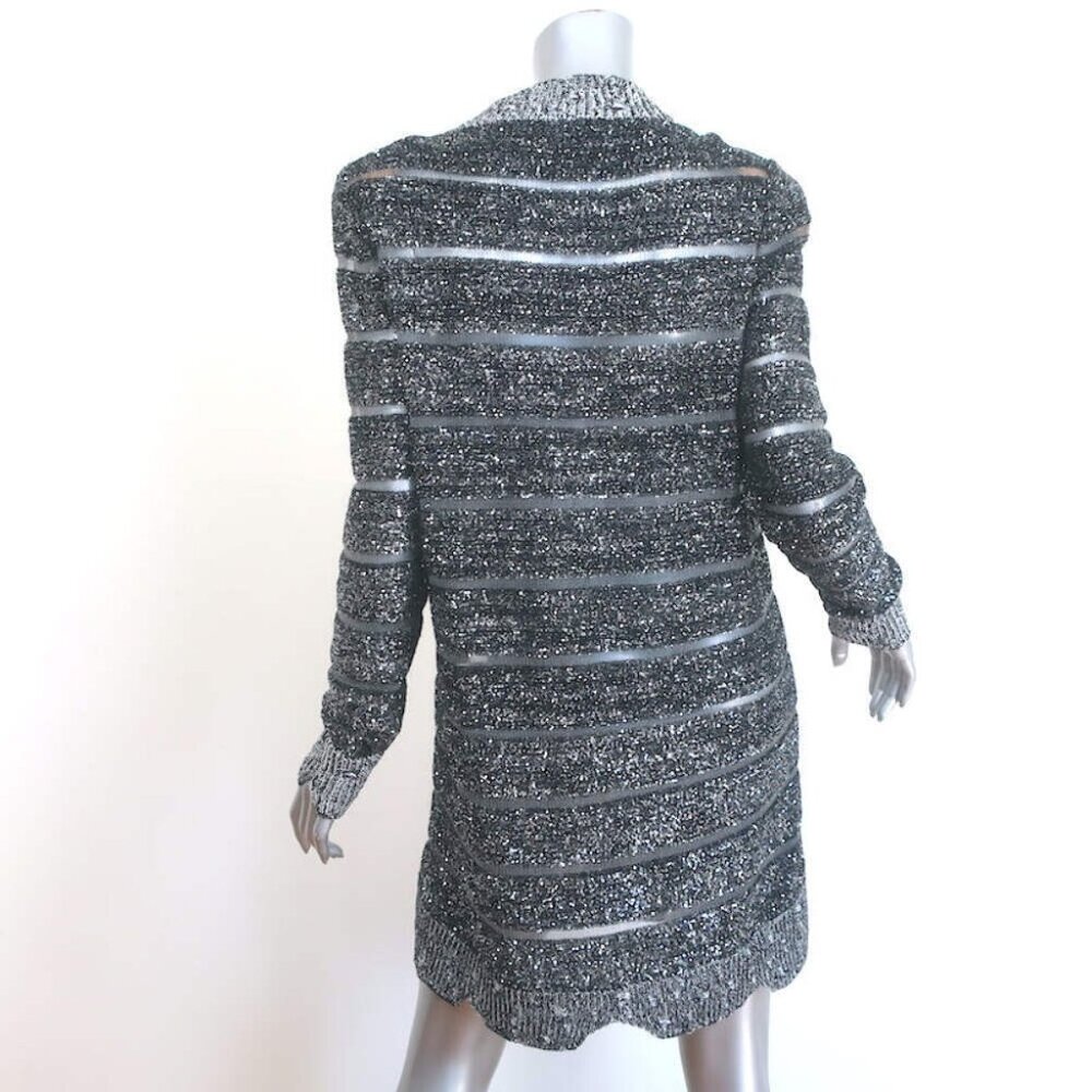 Balmain Sequined Striped Distressed Knit Mini Sweater Dress Black/Silver Size 36 - Picture 5 of 8